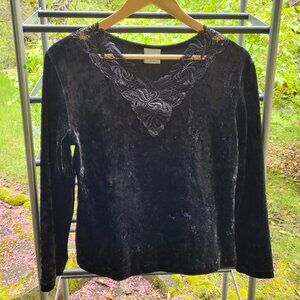 Vintage Small Black Velvet And Lace Shirt